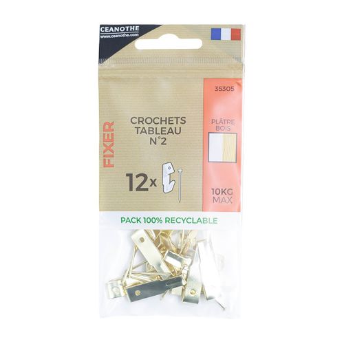Lot De 12 Crochets à Tableau Ceanothe N°2 Pour 10 Kg Doré