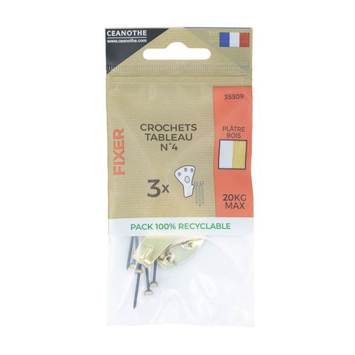 Lot De 3 Crochets à Tableau Ceanothe N°4 Pour 20 Kg Doré