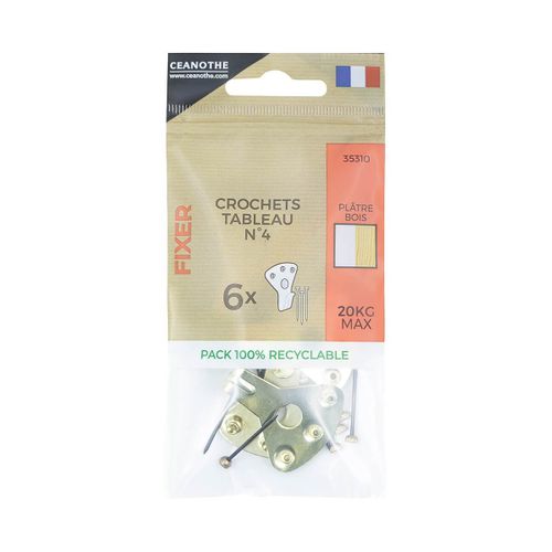 Lot De 6 Crochets à Tableau Ceanothe N°4 Pour 20 Kg Doré