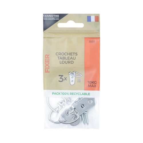 Lot De 3 Crochets Pour Tableau Lourd 10 Kg Gris