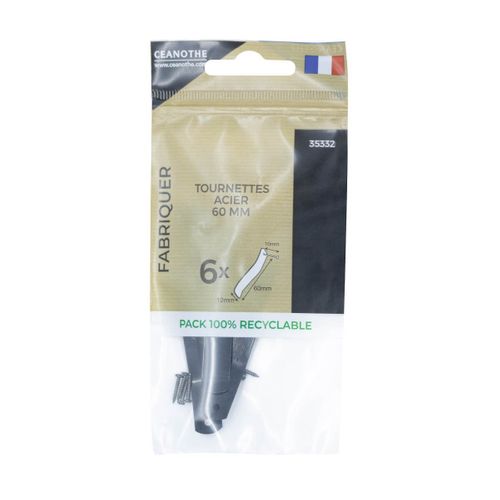 Lot De 6 Tournettes à Visser Acier 60 Mm Gris