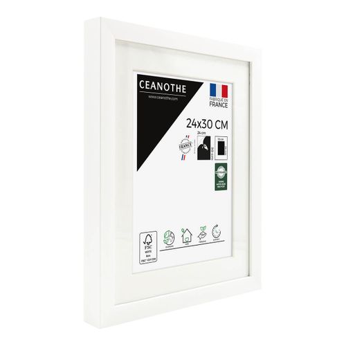 Cadre Photo  24x30 Cm Milan Blanc Avec Passe-partout 18x24 Cm Blanc Bois Reconstitué Fsc