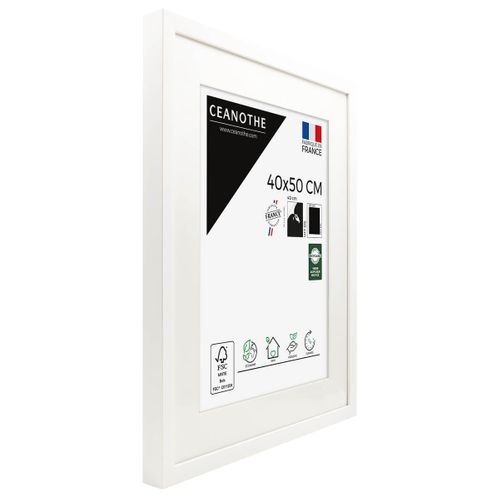 Cadre Photo 40x50 Cm Milan Blanc Avec Passe-partout 30x40 Cm Blanc Bois Reconstitué Fsc
