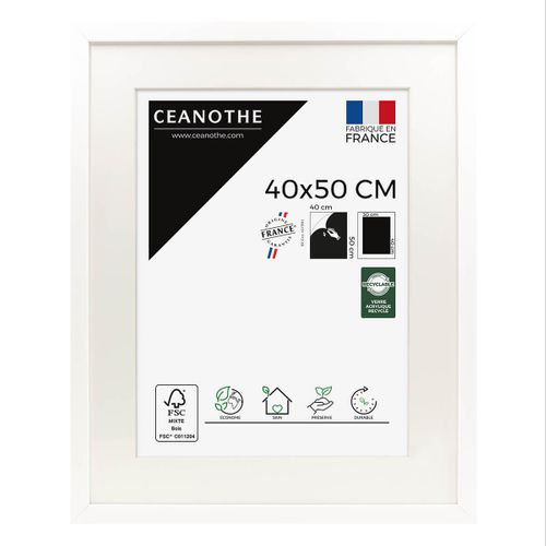Cadre Photo 40x50 Cm Milan Blanc Avec Passe-partout 30x40 Cm Blanc Bois Reconstitué Fsc