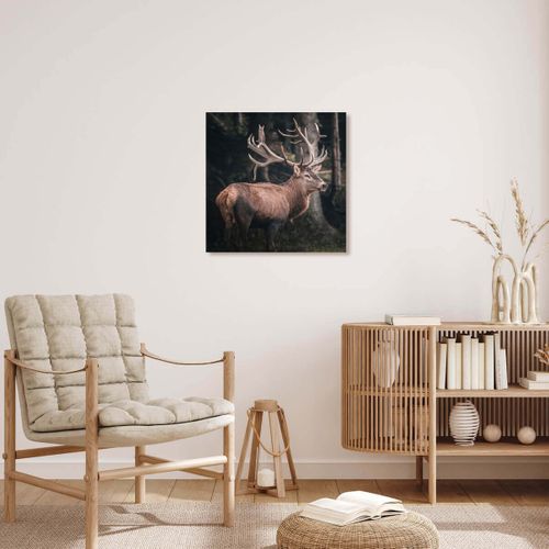 Tableau Sur Verre Portrait Cerf 45x45 Cm