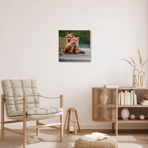 Tableau Sur Toile Renardeaux 30x30 Cm