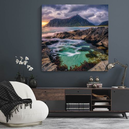 Tableau Sur Verre Synthétique Terre Et Eau 90x90 Cm