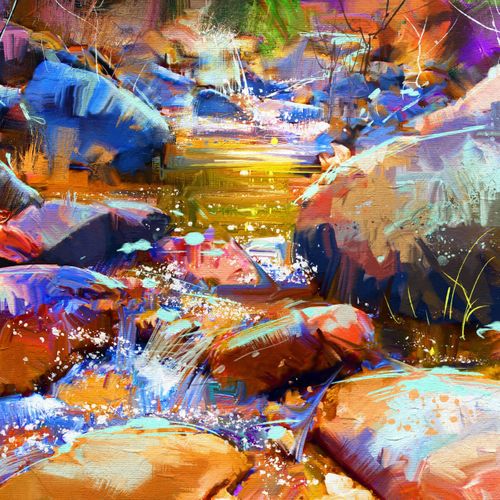 Tableau Sur Toile Peinture Rocher 30x30 Cm