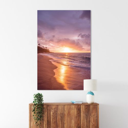 Tableau Sur Verre Synthétique Couché De Soleil Sur Plage 80x120 Cm
