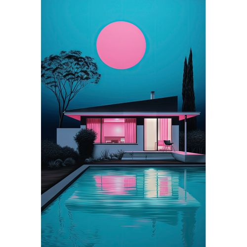 Tableau Sur Toile Villa Au Crépuscule 45x65 Cm