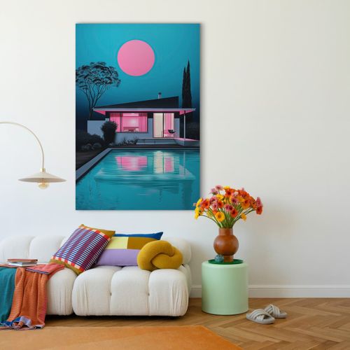 Tableau Sur Verre Synthétique Villa Au Crépuscule 80x120 Cm