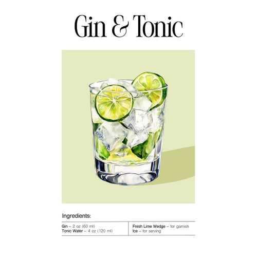Tableau Sur Toile Gin et Tonic 45x65 Cm