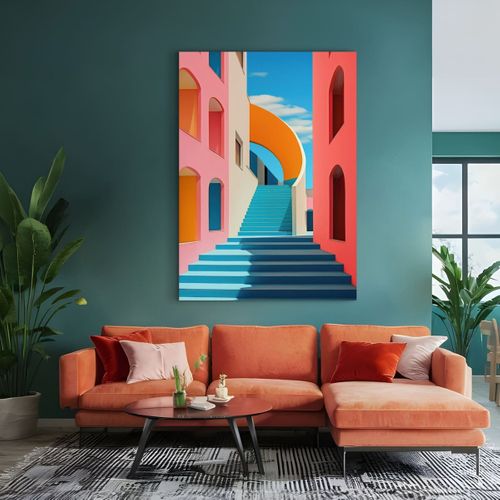 Tableau Sur Toile Architecture Géométrique Colorée 100x140 Cm