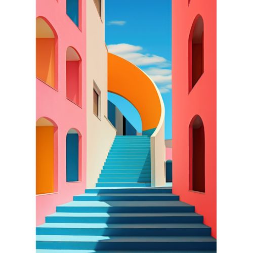 Tableau Sur Toile Architecture Géométrique Colorée 100x140 Cm