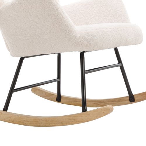 Fauteuil à Bascule Blanc Confortable, Fauteuil à Bascule En Peluche Avec Appui-tête Et Repose-pieds