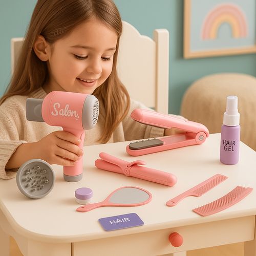 Coffret Coiffure Avec Sèche-cheveux Et Lisseur Sonore/lumineux, Accessoires Inclus, Fonctionne à Pil