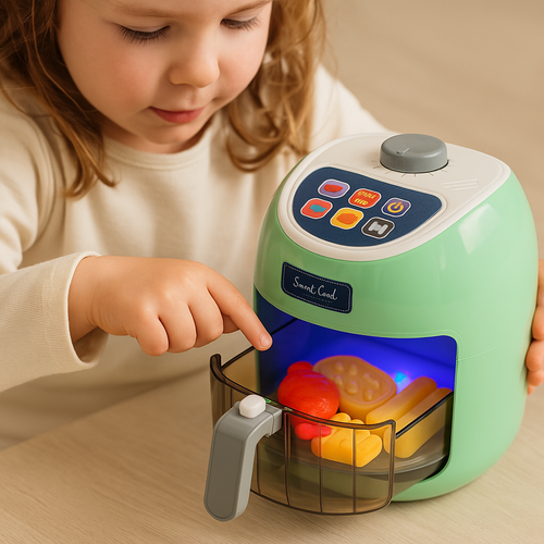 Jouet Air Fryer Sonore Et Lumineux, 4 Boutons De Cuisson, Aliments Qui Changent De Couleur, à Piles,