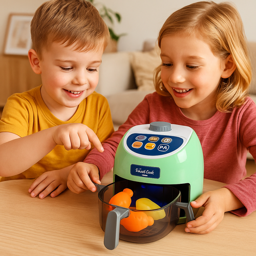 Jouet Air Fryer Sonore Et Lumineux, 4 Boutons De Cuisson, Aliments Qui Changent De Couleur, à Piles,