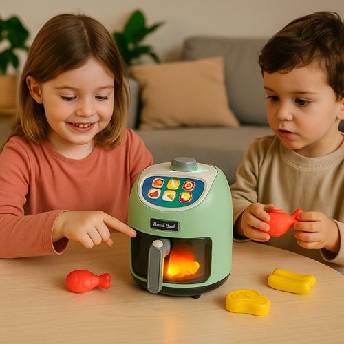 Jouet Air Fryer Sonore Et Lumineux, 4 Boutons De Cuisson, Aliments Qui Changent De Couleur, à Piles,
