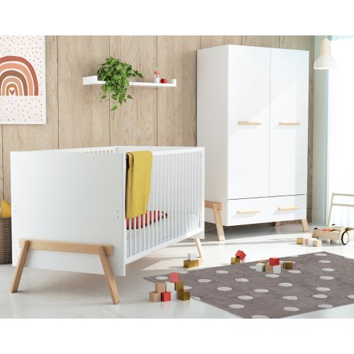Chambre Bébé Lit, Commode à Langer 3 Tiroirs + Armoire En Bois