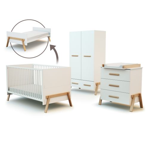 Chambre Bébé Lit, Commode à Langer 3 Tiroirs + Armoire En Bois