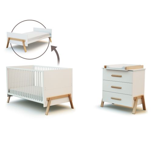 Grand Duo Lit Et Commode à Langer 3 Tiroirs En Bois Canaille