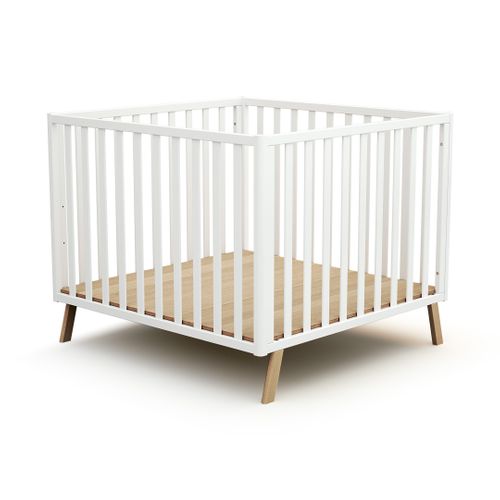 Parc Bébé Évolutif Cabane En Bois Confort Blanc Et Hêtre Verni 100 X 100 Cm