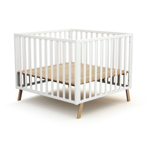 Parc Bébé Évolutif Cabane En Bois Confort Blanc Et Hêtre Verni 100 X 100 Cm