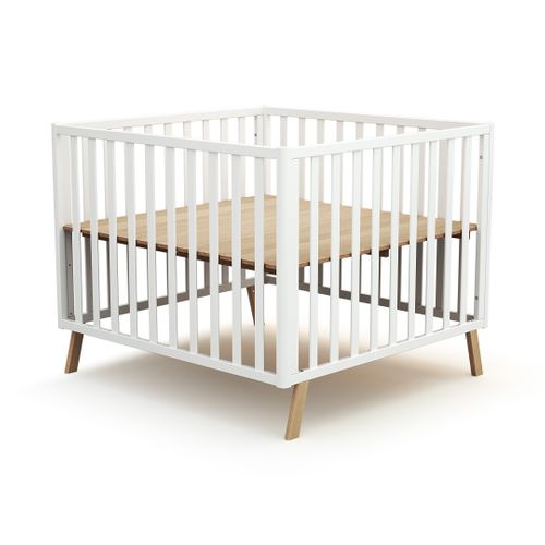 Parc Bébé Évolutif Cabane En Bois Confort Blanc Et Hêtre Verni 100 X 100 Cm