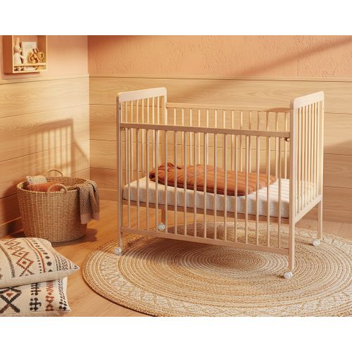 Lit Bébé Coulissant En Bois Essentiel Hêtre Verni 60 X 120 Cm