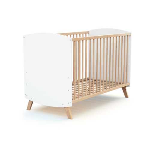Lit Bébé En Bois 60 X 120 Cm Scandinave Blanc Et Hêtre