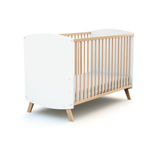 Lit Bébé En Bois 60 X 120 Cm Scandinave Blanc Et Hêtre