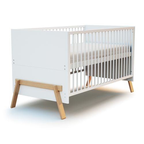 Lit Bébé Évolutif En Bois Canaille Blanc Et Hêtre Verni 70 X 140 Cm