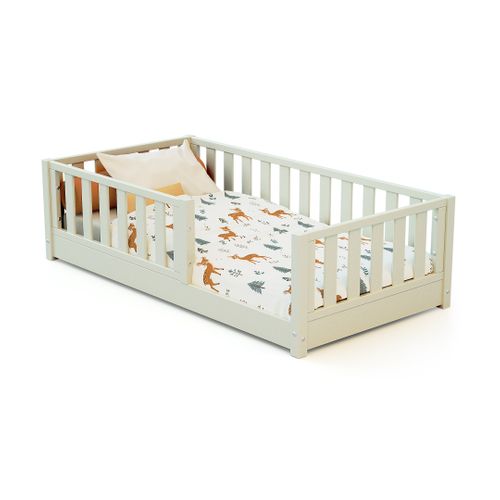 Lit Enfant Au Sol En Bois Sonho Mini - 70x140 - Blanc Perle