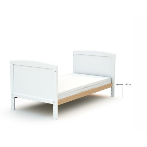 Lit Bébé Évolutif En Bois Essentiel Blanc Et Hêtre Verni 60 X 120 Cm