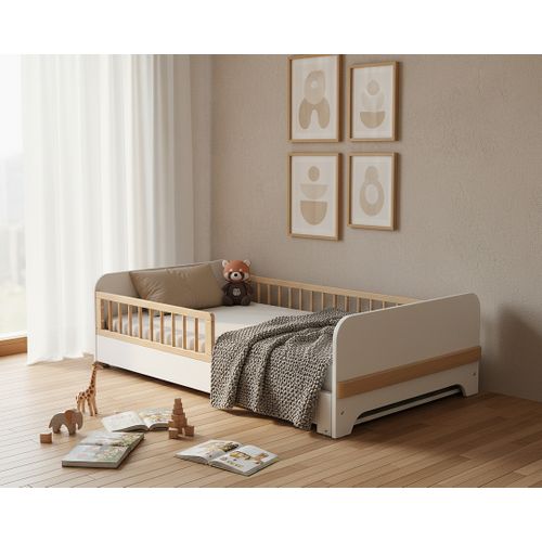 Lit Au Sol Enfant Extensible En Bois 80x140-165-190 Carrousel - Blanc