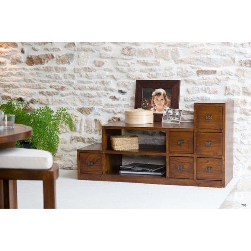 Lauren - Meuble TV Escalier Marron Bois Mindi