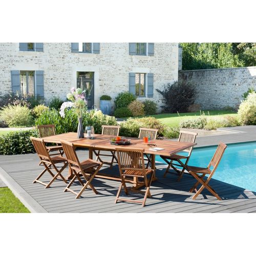 Hanna - Salon De Jardin En Bois Teck 10/12 Pers - 1 Table Rectangulaire Extensible 200/300*120 Cm E