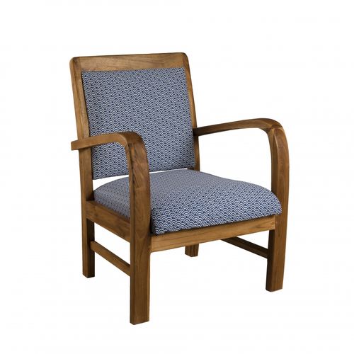 Eris - Fauteuil Bois Teck Tissu Bleu Scandi