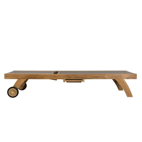 Fun - Bain De Soleil En Bois Teck Et Textilène Couleur Taupe