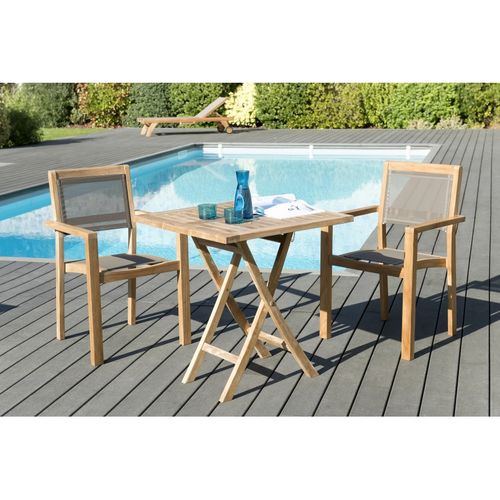 Harris - Salon De Jardin En Bois Teck 2 Pers - 1 Table Carrée Pliante 70 Cm Et 2 Fauteuils Empilabl