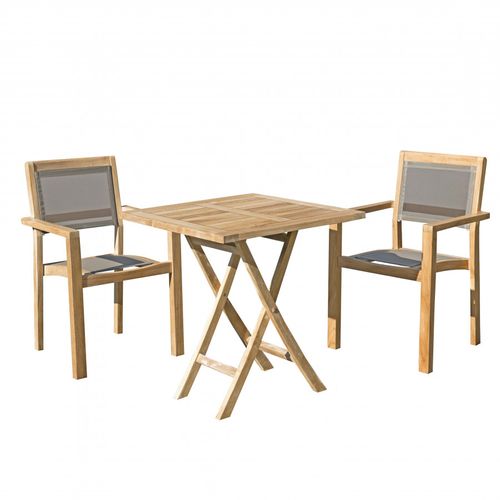 Harris - Salon De Jardin En Bois Teck 2 Pers - 1 Table Carrée Pliante 70 Cm Et 2 Fauteuils Empilabl