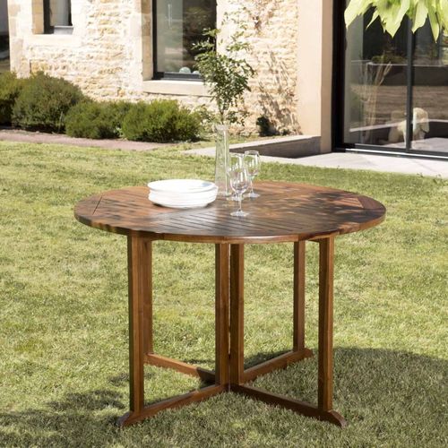 Maeva - Table De Jardin 4/5 Pers.- Table Ronde Rabats Bois Teck Huilé