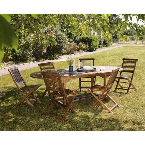 Hanna - Salon De Jardin En Bois Teck Huilé 8/10 Personnes - 1 Table Ovale Extensible 180/240*100 Cm