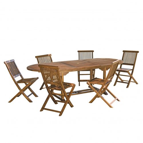 Hanna - Salon De Jardin En Bois Teck Huilé 8/10 Personnes - 1 Table Ovale Extensible 180/240*100 Cm