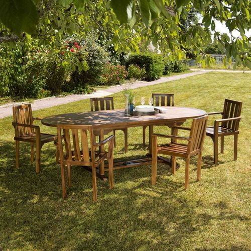 Hanna - Salon De Jardin En Bois Teck Huilé 8/10 Personnes - 1 Table Ovale Extensible 180/240*100 Cm