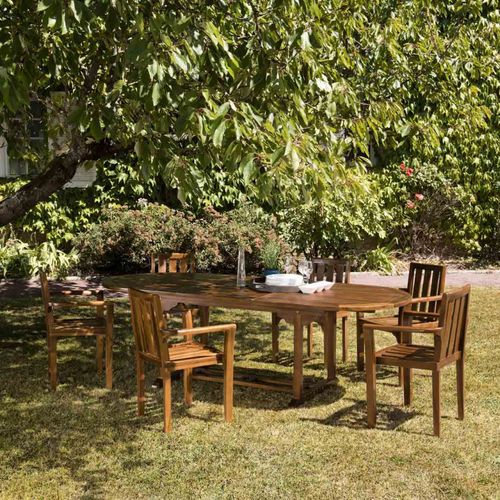 Hanna - Salon De Jardin En Bois Teck Huilé 8/10 Personnes - 1 Table Ovale Extensible 180/240*100 Cm