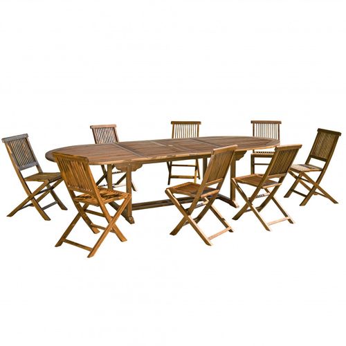 Hanna - Salon De Jardin En Bois Teck Huilé 10/12 Personnes - 1 Table Ovale Extensible 200/300*120 C