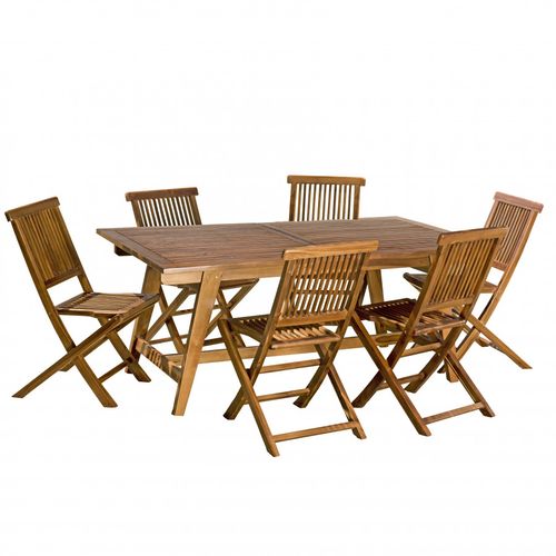 Hanna - Salon De Jardin En Bois Teck Huilé 8/10 Personnes - 1 Table Rectangulaire Scandi Extensible