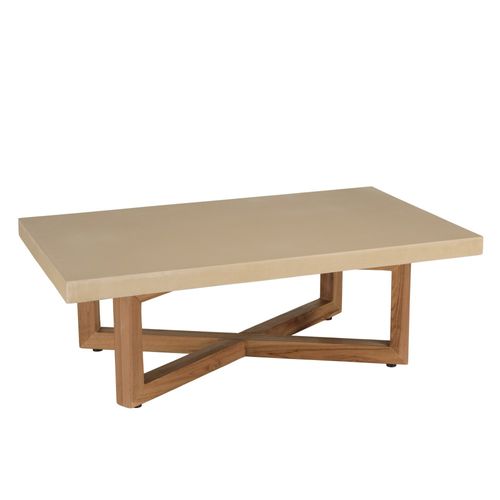 Dak - Table Basse Rect. 120x70cm En Béton Et Bois De Teck Beige